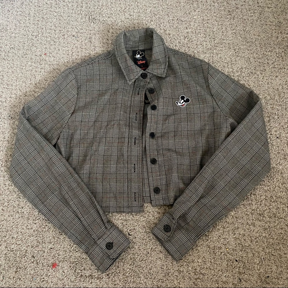 Forever 21 x Disney Mickey Mouse Plaid Collared Button Up Crop Small